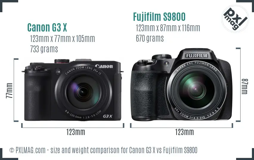 Canon G3 X vs Fujifilm S9800 size comparison