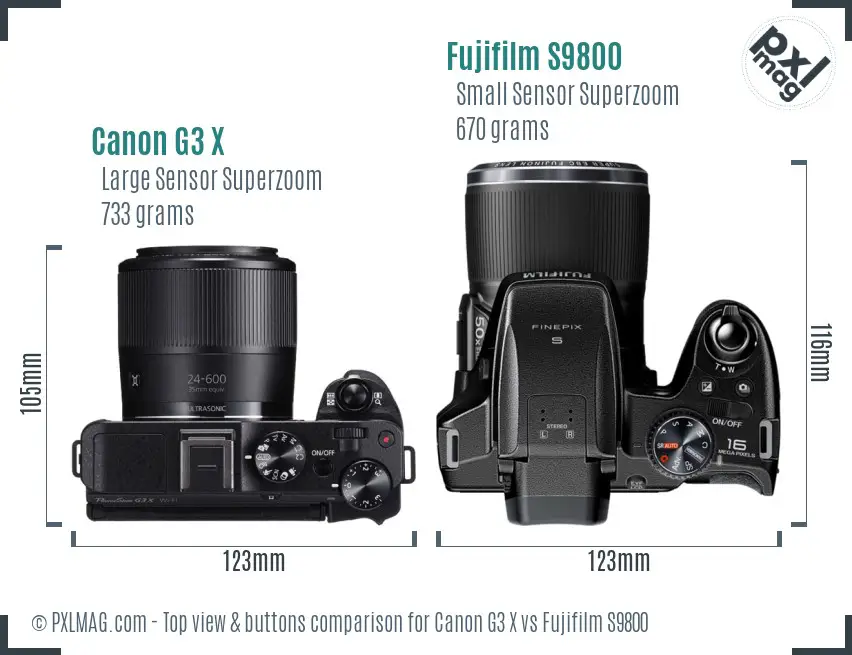 Canon G3 X vs Fujifilm S9800 top view buttons comparison
