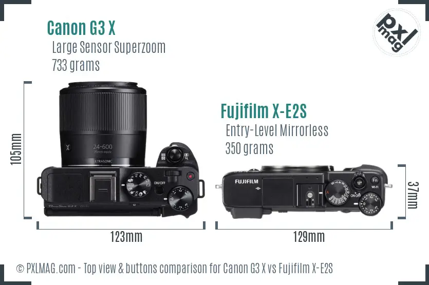 Canon G3 X vs Fujifilm X-E2S top view buttons comparison