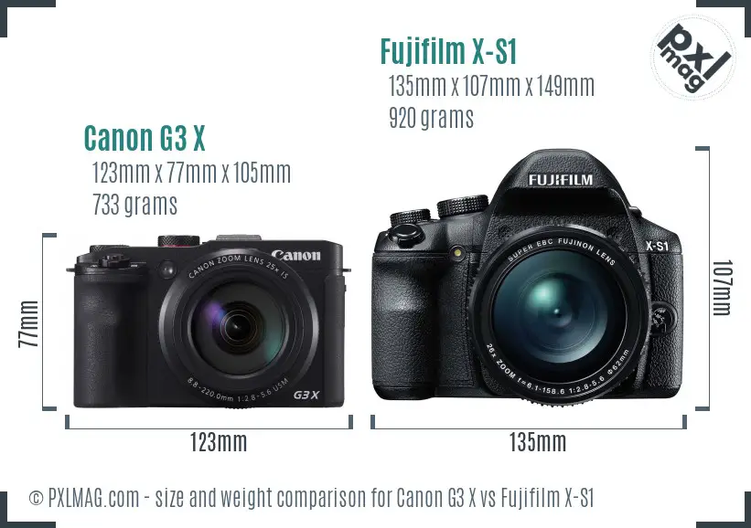 Canon G3 X vs Fujifilm X-S1 size comparison