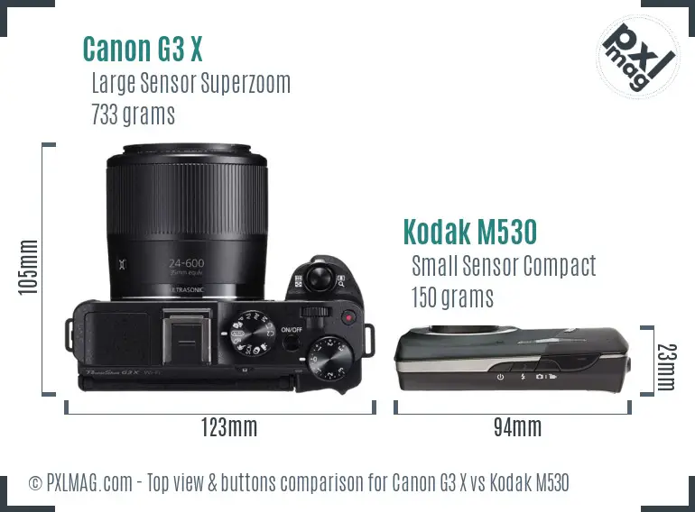 Canon G3 X vs Kodak M530 top view buttons comparison