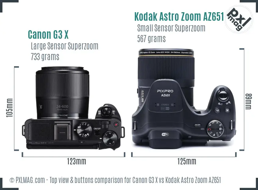 Canon G3 X vs Kodak Astro Zoom AZ651 top view buttons comparison