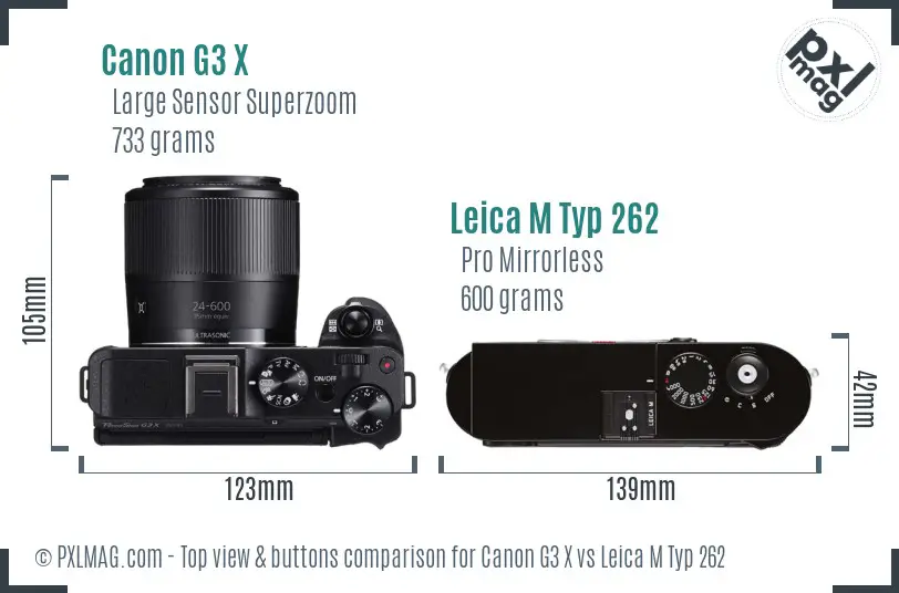 Canon G3 X vs Leica M Typ 262 top view buttons comparison