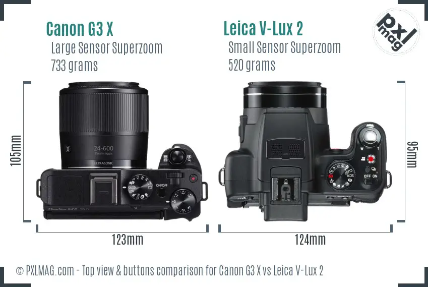 Canon G3 X vs Leica V-Lux 2 top view buttons comparison