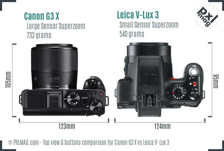 Canon G3 X vs Leica V-Lux 3 top view buttons comparison