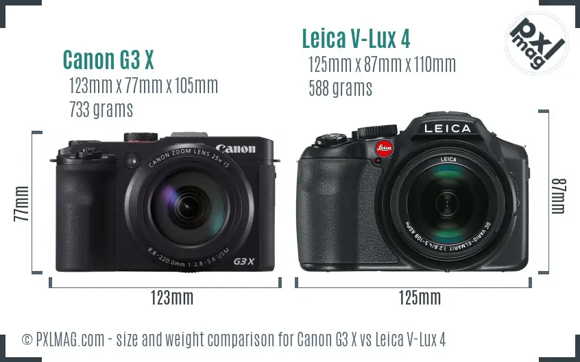 Canon G3 X vs Leica V-Lux 4 size comparison Canon G3 X vs Leica V-Lux 4 size comparison