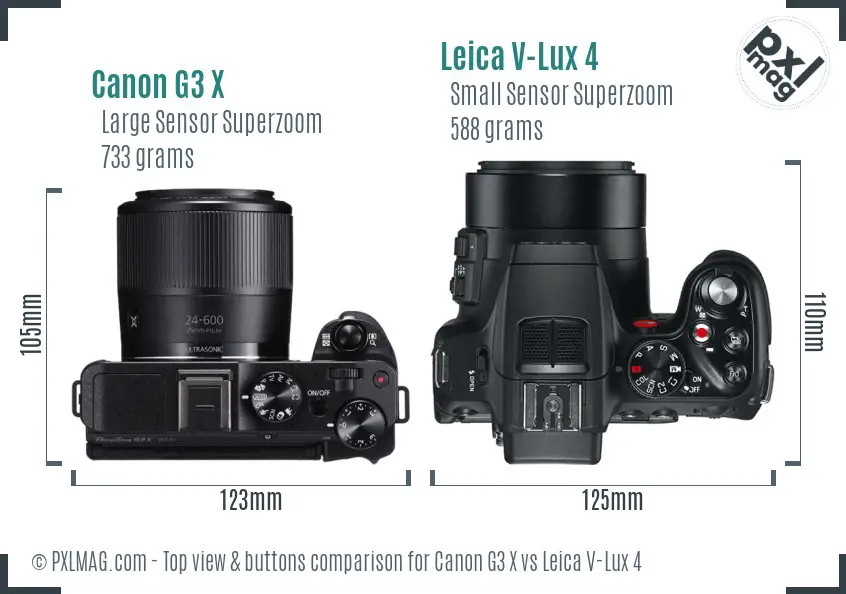 Canon G3 X vs Leica V-Lux 4 top view buttons comparison Canon G3 X vs Leica V-Lux 4 top view buttons comparison