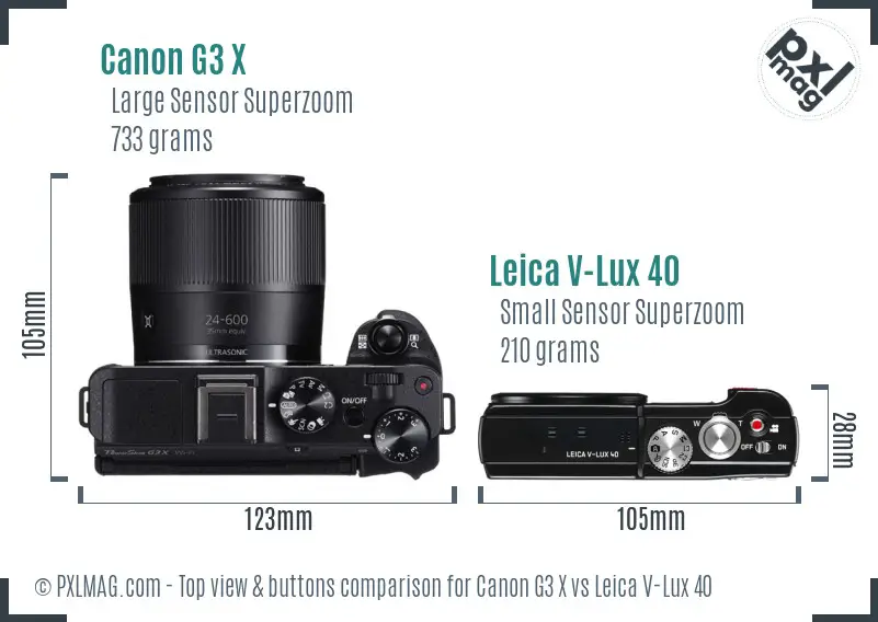 Canon G3 X vs Leica V-Lux 40 top view buttons comparison