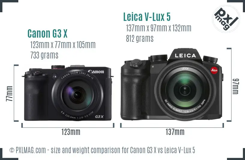 Canon G3 X vs Leica V-Lux 5 size comparison