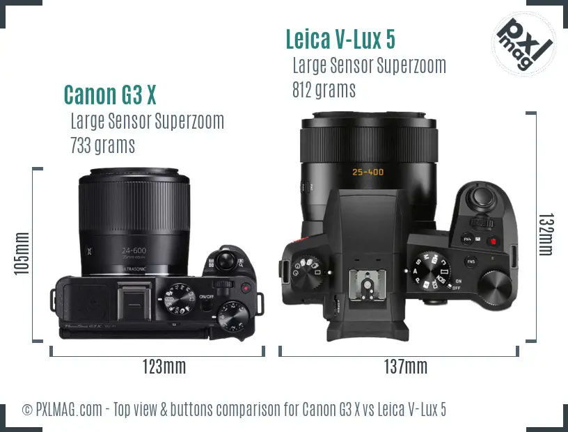 Canon G3 X vs Leica V-Lux 5 top view buttons comparison