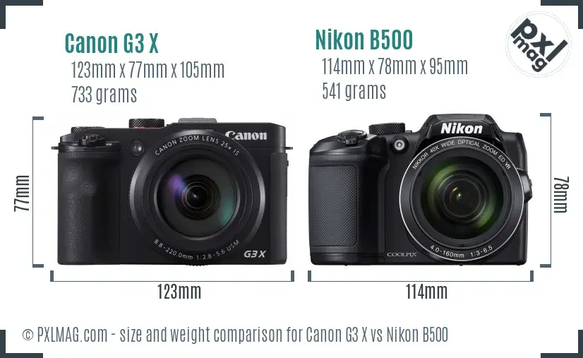 Canon G3 X vs Nikon B500 size comparison