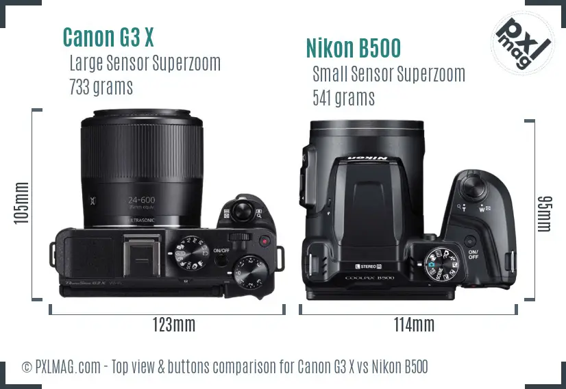 Canon G3 X vs Nikon B500 top view buttons comparison