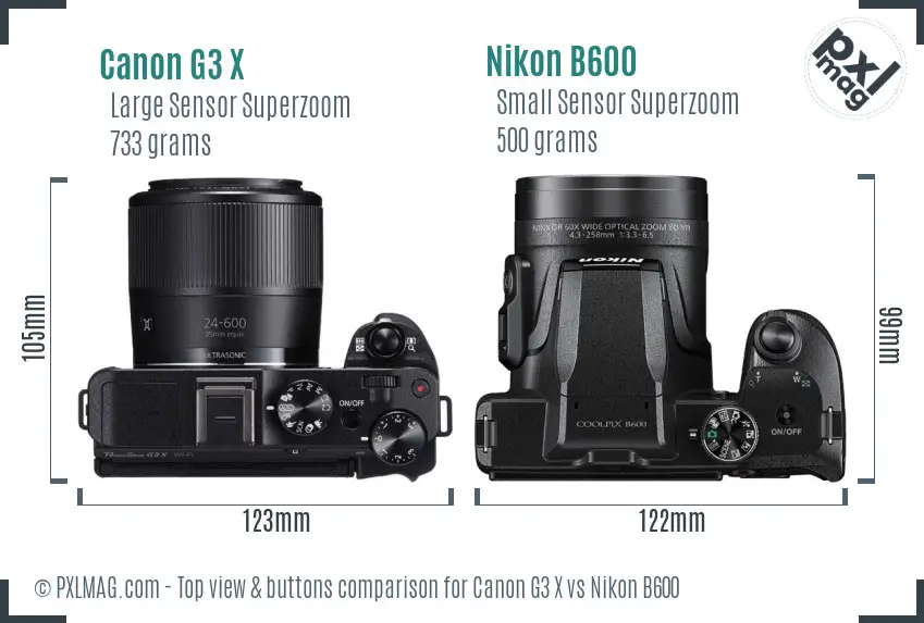 Canon G3 X vs Nikon B600 top view buttons comparison