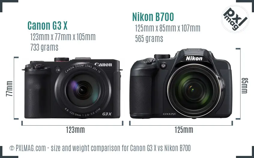 Canon G3 X vs Nikon B700 size comparison