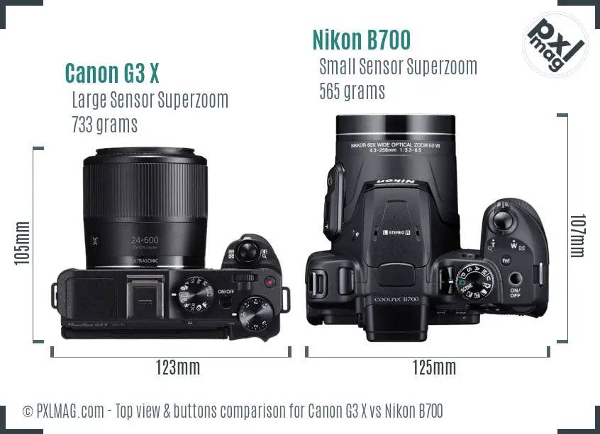 Canon G3 X vs Nikon B700 top view buttons comparison