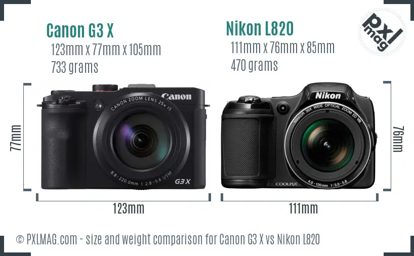 Canon G3 X vs Nikon L820 size comparison Canon G3 X vs Nikon L820 size comparison