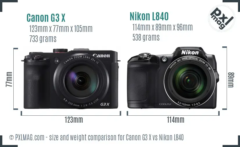 Canon G3 X vs Nikon L840 size comparison