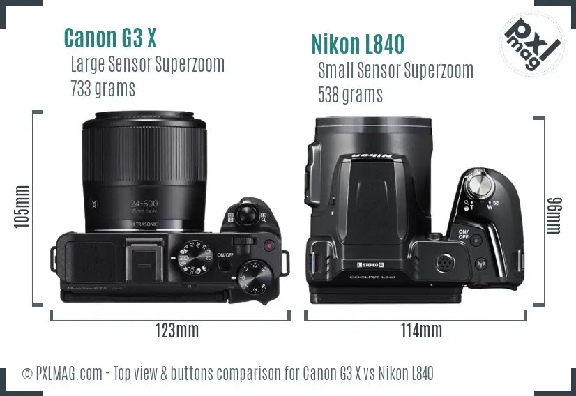Canon G3 X vs Nikon L840 top view buttons comparison