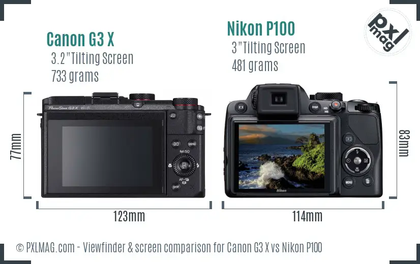 Canon G3 X vs Nikon P100 Screen and Viewfinder comparison