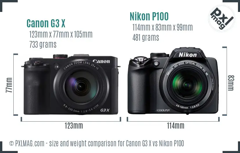 Canon G3 X vs Nikon P100 size comparison