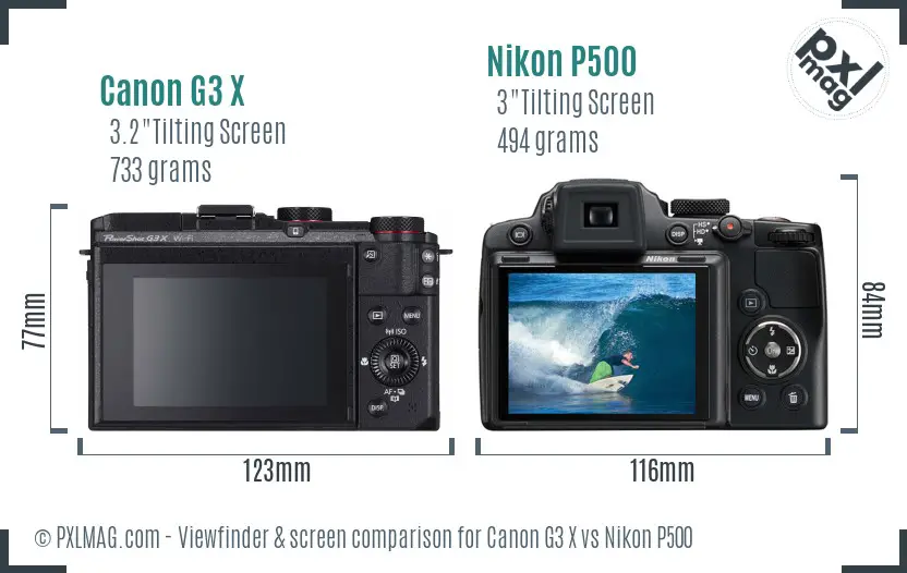 Canon G3 X vs Nikon P500 Screen and Viewfinder comparison Canon G3 X vs Nikon P500 Screen and Viewfinder comparison