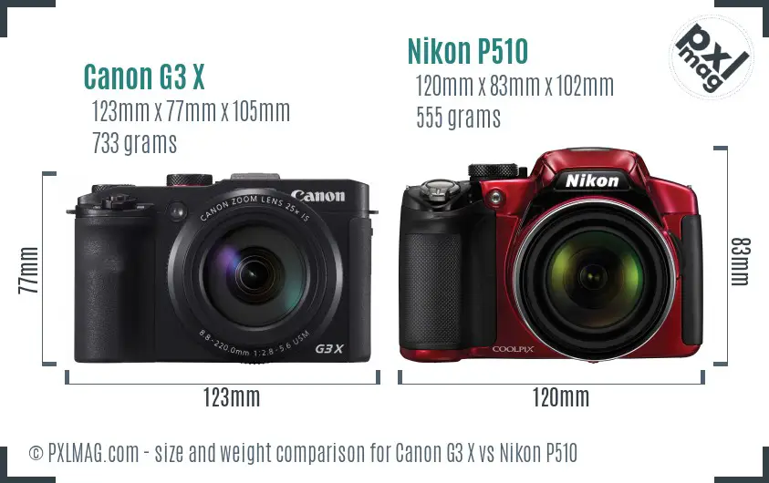 Canon G3 X vs Nikon P510 size comparison