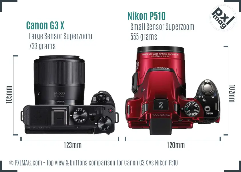 Canon G3 X vs Nikon P510 top view buttons comparison