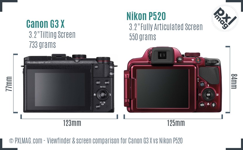 Canon G3 X vs Nikon P520 Screen and Viewfinder comparison