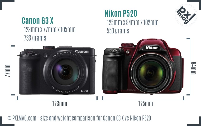 Canon G3 X vs Nikon P520 size comparison