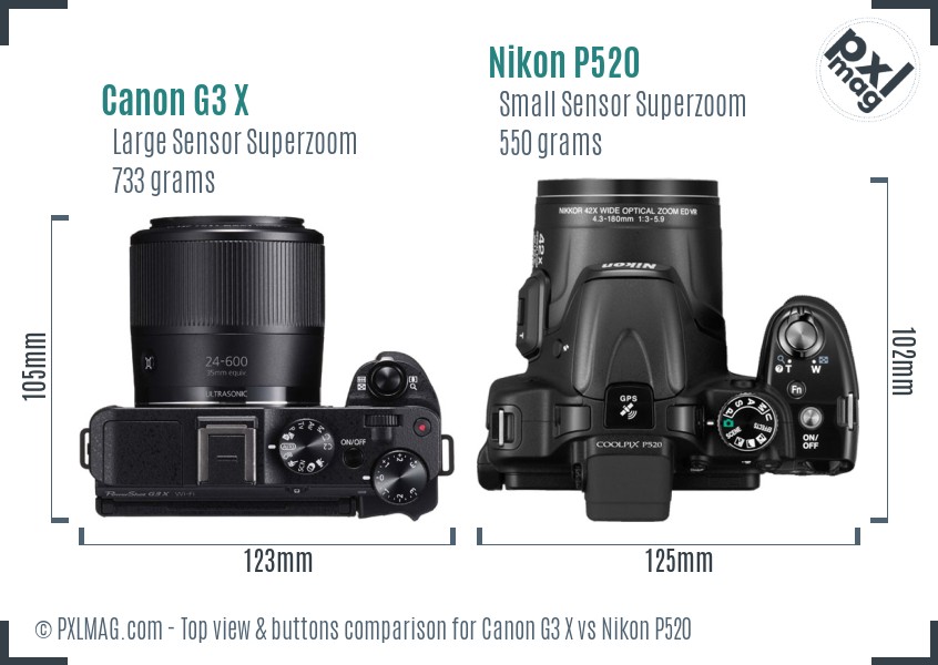 Canon G3 X vs Nikon P520 top view buttons comparison