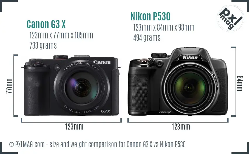 Canon G3 X vs Nikon P530 size comparison