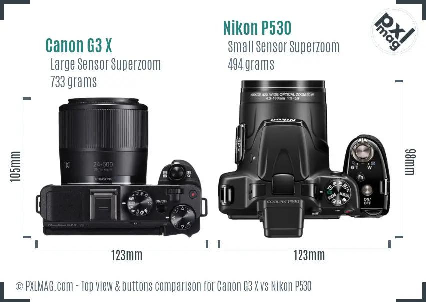Canon G3 X vs Nikon P530 top view buttons comparison