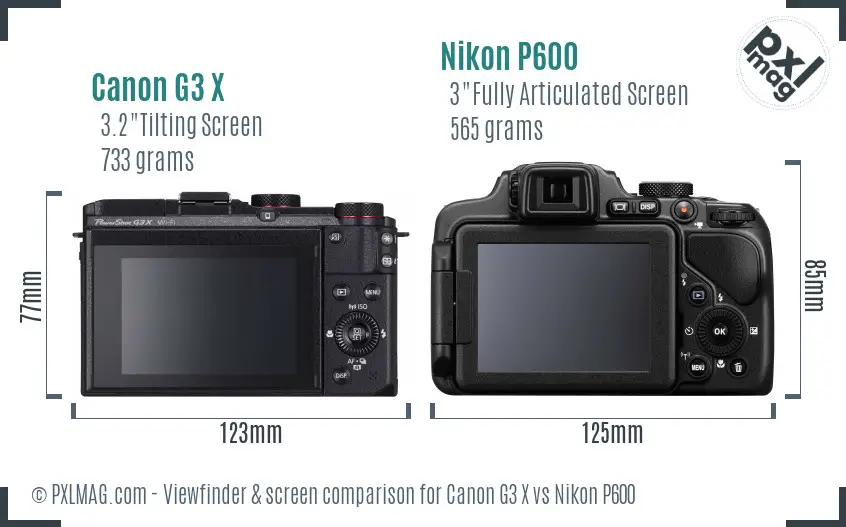 Canon G3 X vs Nikon P600 Screen and Viewfinder comparison