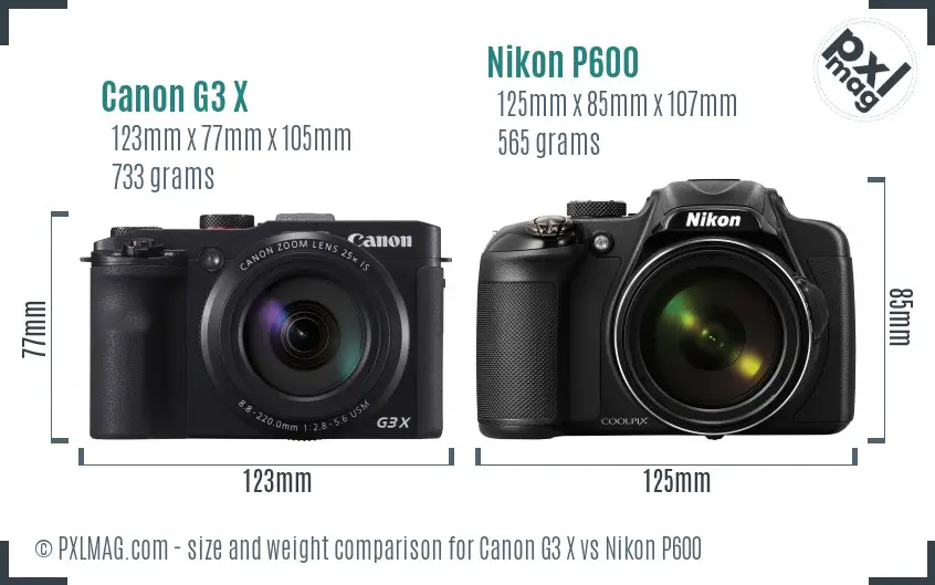 Canon G3 X vs Nikon P600 size comparison