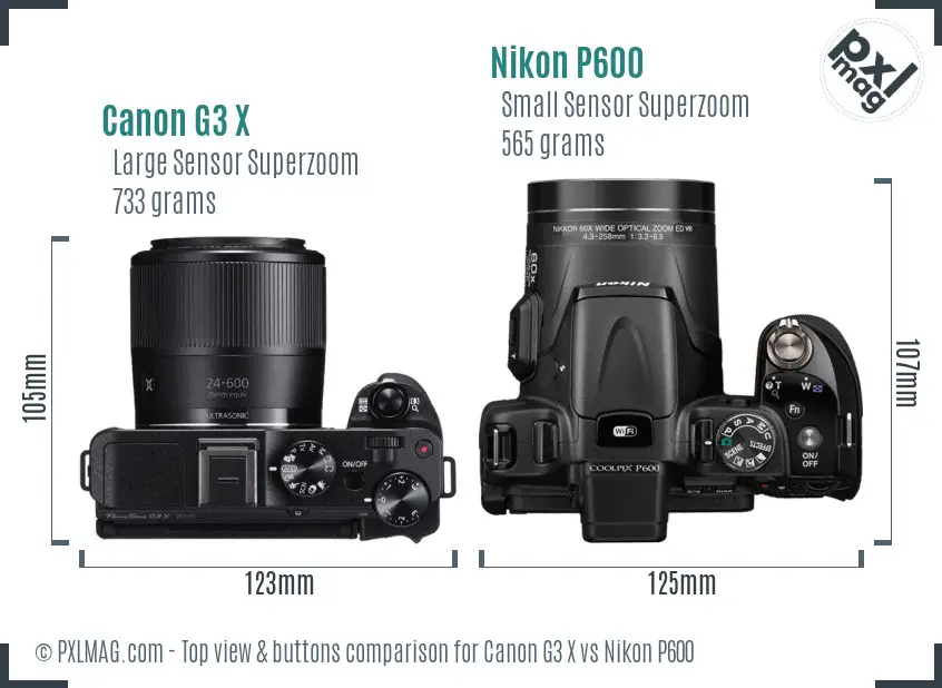 Canon G3 X vs Nikon P600 top view buttons comparison