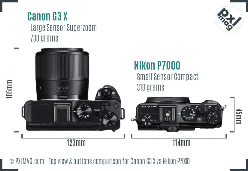 Canon G3 X vs Nikon P7000 top view buttons comparison Canon G3 X vs Nikon P7000 top view buttons comparison