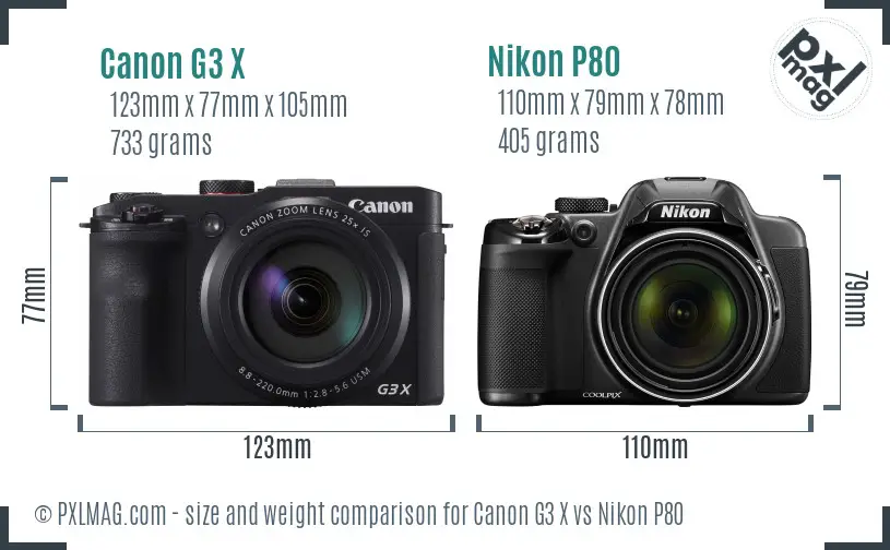 Canon G3 X vs Nikon P80 size comparison