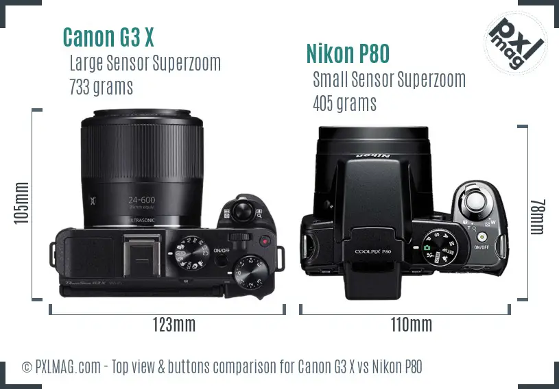 Canon G3 X vs Nikon P80 top view buttons comparison