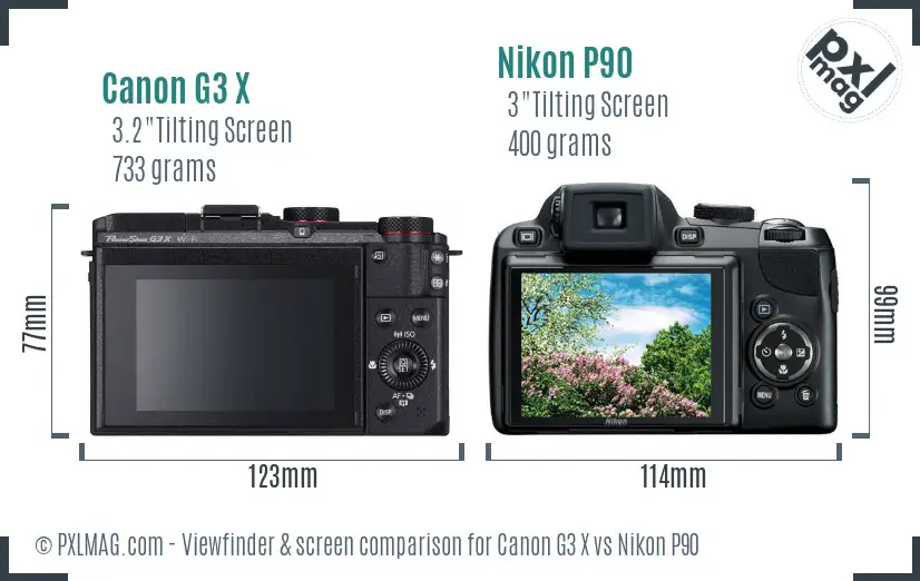 Canon G3 X vs Nikon P90 Screen and Viewfinder comparison