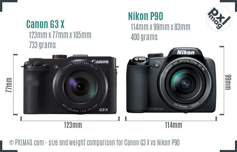Canon G3 X vs Nikon P90 size comparison