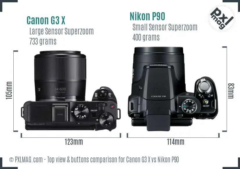 Canon G3 X vs Nikon P90 top view buttons comparison