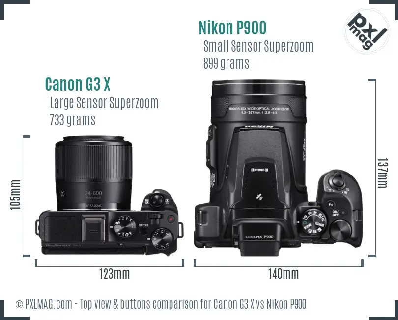 Canon G3 X vs Nikon P900 top view buttons comparison