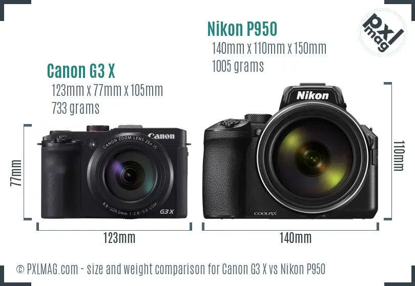 Canon G3 X vs Nikon P950 size comparison