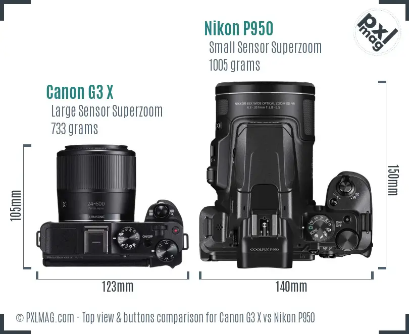 Canon G3 X vs Nikon P950 top view buttons comparison