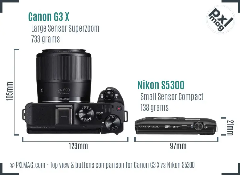 Canon G3 X vs Nikon S5300 top view buttons comparison