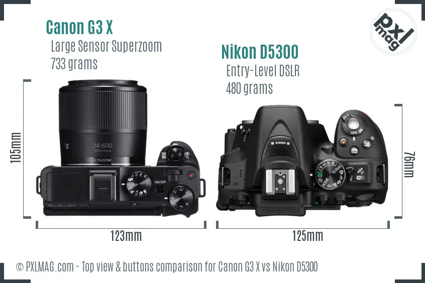 Canon G3 X vs Nikon D5300 top view buttons comparison