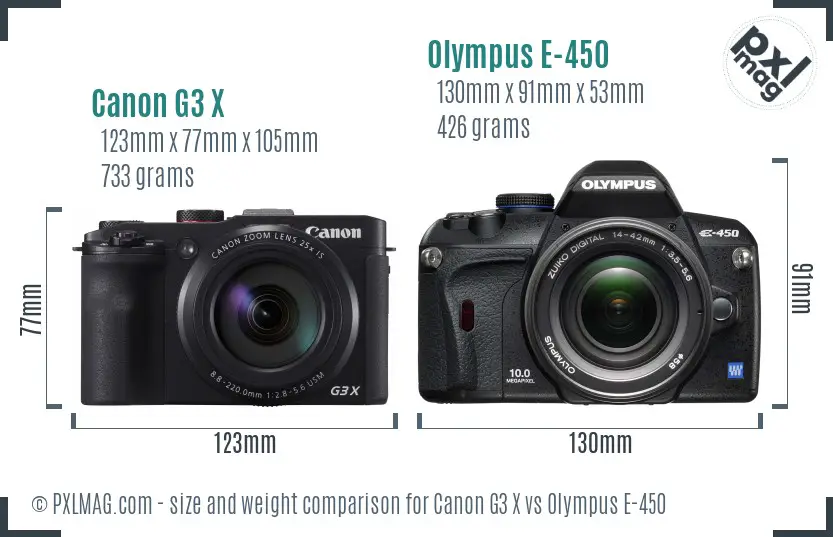 Canon G3 X vs Olympus E-450 size comparison