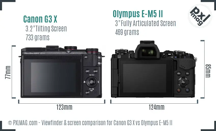 Canon G3 X vs Olympus E-M5 II Screen and Viewfinder comparison