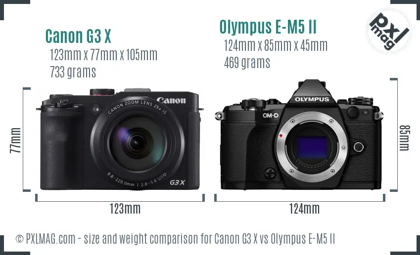 Canon G3 X vs Olympus E-M5 II size comparison