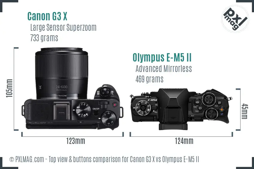 Canon G3 X vs Olympus E-M5 II top view buttons comparison
